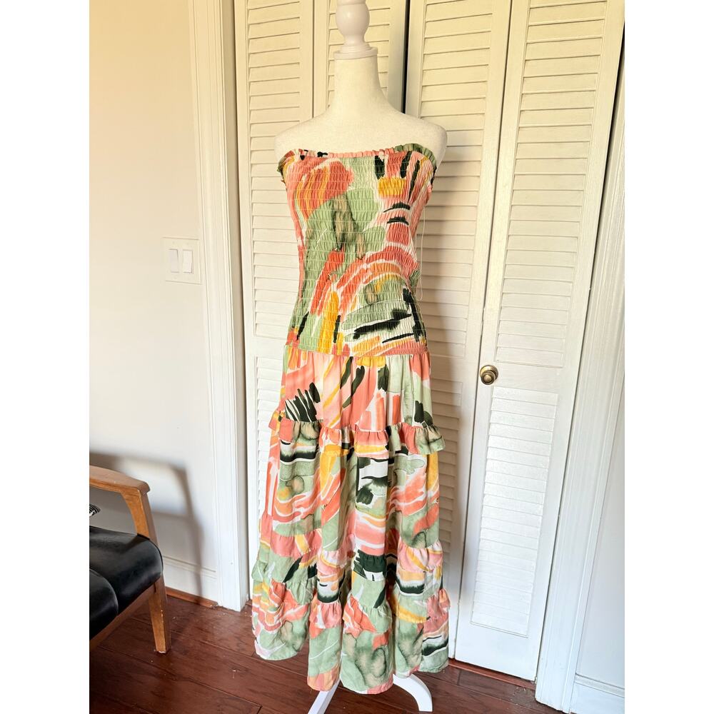 NWOT Luxxel colorful maxi dress strapless medium
